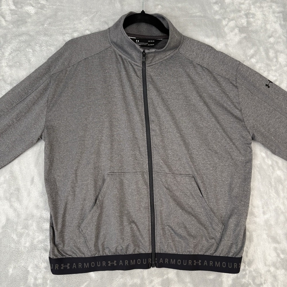 Under Armour HeatGear Full Zip Track Jacket Gray Lightweight Cropped Women Large